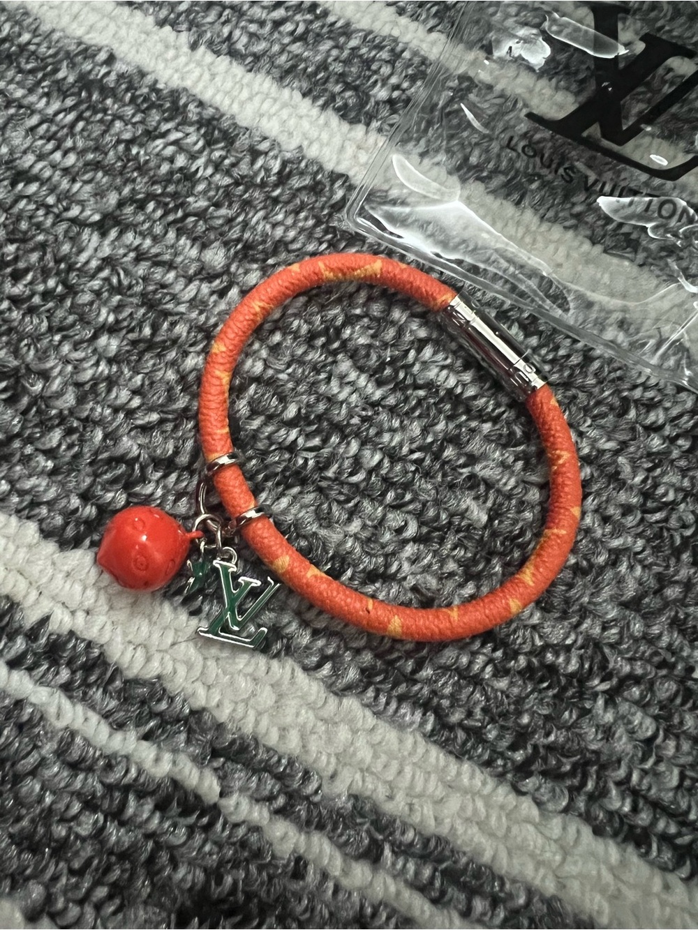 Louis Vuitton Orange Wrapped Bracelet with LV Charm